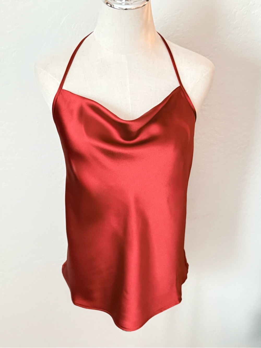 NWT Pleione Cowl Neck Triple Strap Satin Cami Top Med Rust Peach Nordstrom Chic